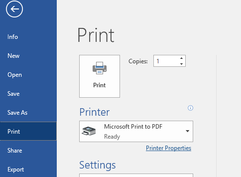 Printing to PDF on Windows