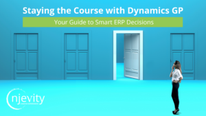 A woman considering her ERP options for enhancing Dynamics GP with PowerGP Online, including cloud capabilities, security improvements, and integration options.