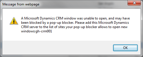 CRM Pop-up Blocker Error: CRM Pop-up Blocker Error